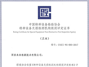 Certificate of rating for nondestructive testing institutions of special equipment in China